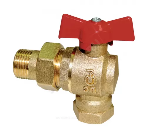 Кран шаровой латунь угловой 11б27п17 Ду 15 Ру16 ВР/"американка" полнопроходной бабочка красная Цветлит ZW10029