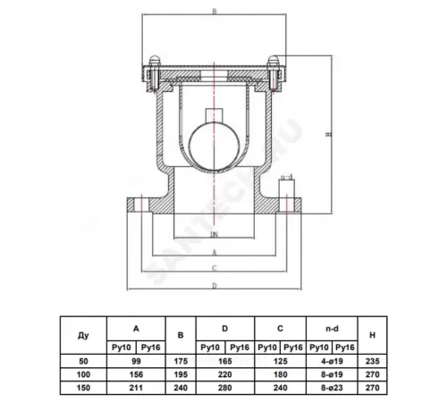 Вантуз автоматический однокамерный чугун В6 Ду 150 Ру10/16 фл вертикальный Benarmo
