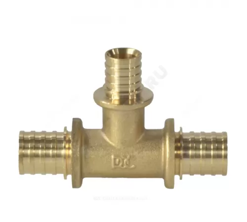 Тройник для PE-X труб аксиальный латунь Дн 25х20х25 переходной РОС