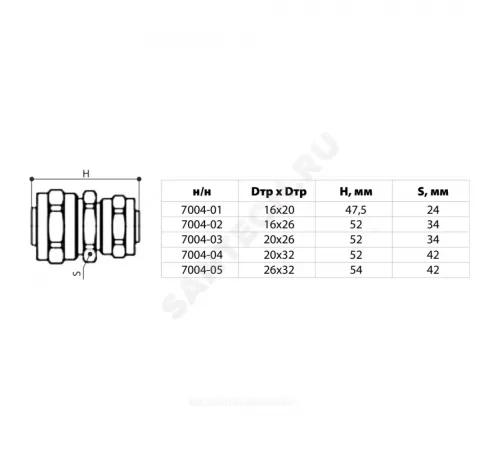 Муфта переходная МП латунь никель обжим Дн 32х20 ГОСТ 32415-2013 7004 Aquasfera 7004-04