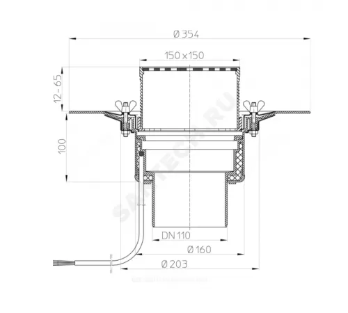Воронка кровельная HL62.1B с вертикальным выпуском PP Дн 110 с трапом, электрообогревом, теплоизоляцией, обжимным фланцем HL HL62.1B/1