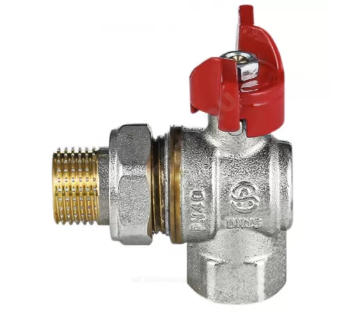 Кран шаровой латунь никель угловой 1011 Euro Ду 20 Ру30 ВР/"американка" полнопроходной бабочка красная Aquasfera 1011-02 .