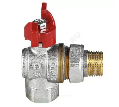 Кран шаровой латунь никель угловой 1011 Euro Ду 20 Ру30 ВР/"американка" полнопроходной бабочка красная Aquasfera 1011-02 .