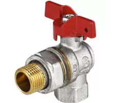 Кран шаровой латунь никель угловой 1011 Euro Ду 20 Ру30 ВР/"американка" полнопроходной бабочка красная Aquasfera 1011-02 .