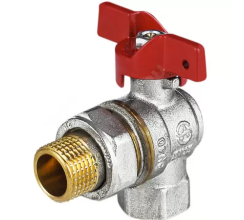 Кран шаровой латунь никель угловой 1011 Euro Ду 20 Ру30 ВР/"американка" полнопроходной бабочка красная Aquasfera 1011-02 .