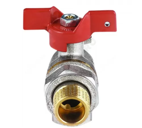 Кран шаровой латунь никель угловой 1011 Euro Ду 20 Ру30 ВР/"американка" полнопроходной бабочка красная Aquasfera 1011-02 .