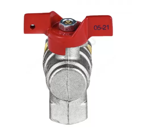 Кран шаровой латунь никель угловой 1011 Euro Ду 20 Ру30 ВР/"американка" полнопроходной бабочка красная Aquasfera 1011-02 .