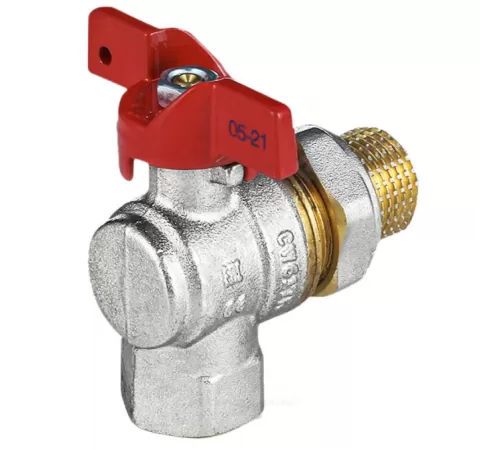 Кран шаровой латунь никель угловой 1011 Euro Ду 20 Ру30 ВР/"американка" полнопроходной бабочка красная Aquasfera 1011-02 .