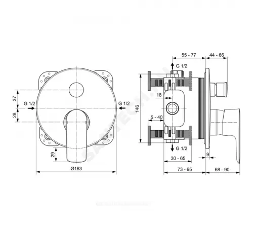 Смеситель встраиваемый для ванны с душем одноручный CONNECT AIR Ideal Standard A7035AA