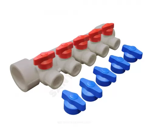 Коллектор PP-R серый Дн 32х20 на 5 выходов с кранами VALFEX 101133205Г