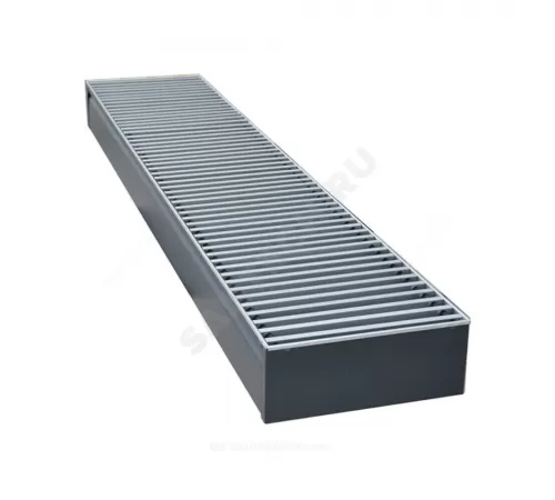 Конвектор внутрипольный рулонная решетка (втулки черные) анодированный алюминий с рамкой U - образный профиль подключение - справа Бриз КЗТО БР2601401800U5АЛ12