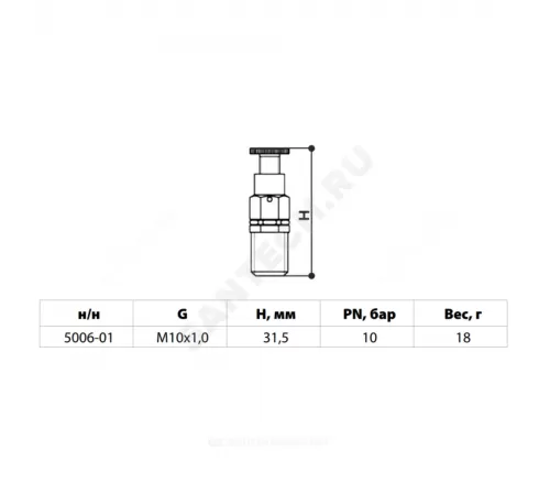 Кран Маевского ручной латунь 5006 М10х1,0 Ру10 НР с колпачком Aquasfera 5006-01