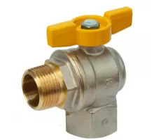 Кран шаровой латунь никель угловой газ R781 Ду 15 Ру5 ВР/НР полнопроходной бабочка Giacomini R781GBX003