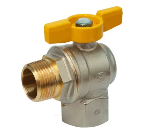 Кран шаровой латунь никель угловой газ R781 Ду 15 Ру5 ВР/НР полнопроходной бабочка Giacomini R781GBX003