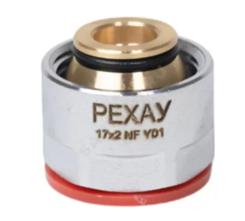 Соединитель для PE-X труб обжим хром Дн 17х3/4" под евроконус ВР THERM S Рехау 12506073002