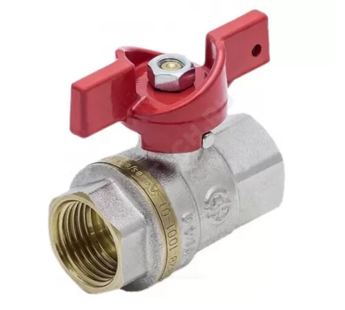 Кран шаровой латунь никель 1002 Euro Ду 25 Ру25 ВР полнопроходной бабочка красная Aquasfera 1002-03 .