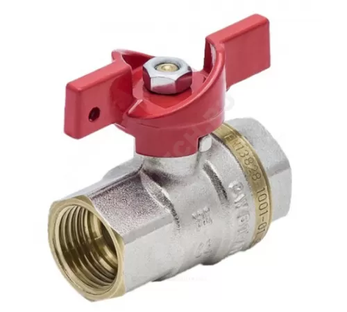 Кран шаровой латунь никель 1002 Euro Ду 25 Ру25 ВР полнопроходной бабочка красная Aquasfera 1002-03 .