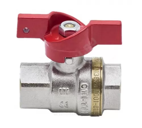 Кран шаровой латунь никель 1002 Euro Ду 25 Ру25 ВР полнопроходной бабочка красная Aquasfera 1002-03 .