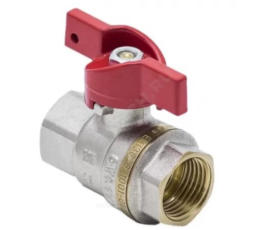 Кран шаровой латунь никель 1002 Euro Ду 25 Ру25 ВР полнопроходной бабочка красная Aquasfera 1002-03 .