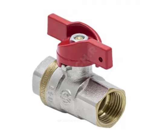 Кран шаровой латунь никель 1002 Euro Ду 25 Ру25 ВР полнопроходной бабочка красная Aquasfera 1002-03 .