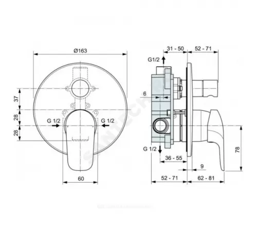 Смеситель встраиваемый для ванны с душем одноручный CERAFLEX Ideal Standard BC447AA