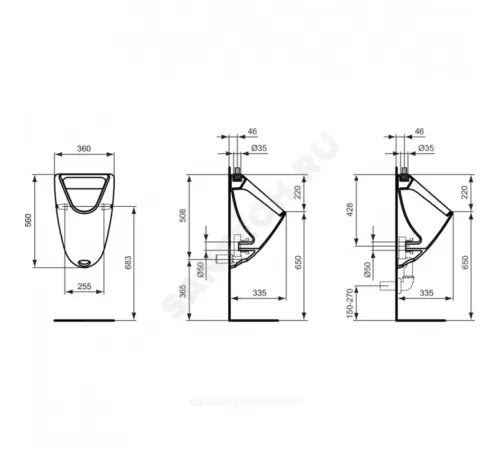 Писсуар настенный EUROVIT белый подводка сверху Ideal Standard K553901