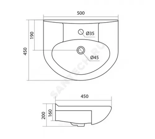 Умывальник мебельный Канны 50 1 отверстие под смеситель по центру белый Santek 1.WH11.0.243