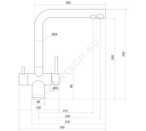 Смеситель для кухонной мойки ручка сбоку одноручный излив с каналом для питьевой воды Город Д-серия Славен СЛ-ОД-Д77