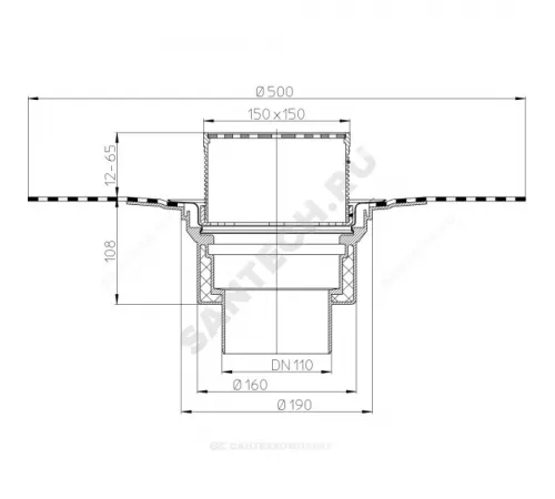 Воронка кровельная HL62BH с вертикальным выпуском PP Дн 160 с трапом, теплоизоляцией, гидроизоляционным полимербитумным полотном 500мм HL HL62BH/5