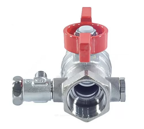 Кран шаровой латунь со спускником R251S хром Ду 25 Ру42 ВР 1" бабочка красная со спускником Giacomini R251SX005
