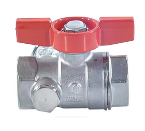 Кран шаровой латунь со спускником R251S хром Ду 25 Ру42 ВР 1" бабочка красная со спускником Giacomini R251SX005