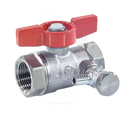 Кран шаровой латунь со спускником R251S хром Ду 25 Ру42 ВР 1" бабочка красная со спускником Giacomini R251SX005