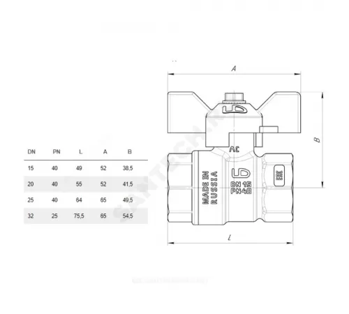Кран шаровой латунь никель газ Pride Ду 15 Ру40 ВР полнопроходной бабочка аналог 11б27п LD 47.15.В-В.Б