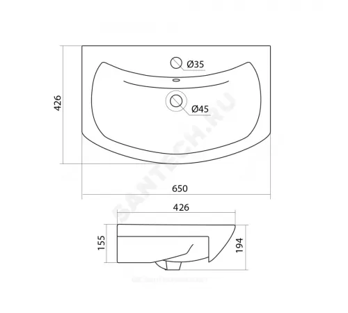 Умывальник мебельный Балтика 65 1 отверстие под смеситель по центру белый Santek 1.WH20.7.775