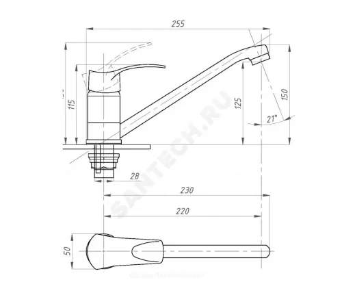 Смеситель для кухонной мойки одноручный ПЛЮС ПСМ-425-КТ/023 Профсан PSM-425-023
