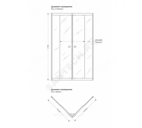 Ограждение душевое Universal 800х800х1850 мм без поддона прозрачное стекло МетаКам KSP_011748