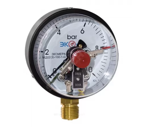 Манометр электроконтактный МД02(Э) радиальный Дк100мм 0-1,0 МПа кл.1,5 М20х1,5 ЭКОМЕРА