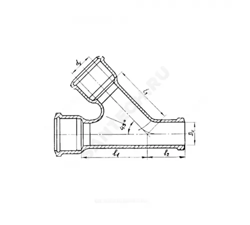 Тройник чугун канализационный Ду 100х100х45гр б/н ГОСТ 6942-98 косой