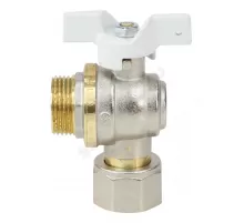 Кран шаровой латунь никель угловой 1123 Standard Ду 20 Ру30 НР/нак. гайка бабочка белая Aquasfera 1123-02 .