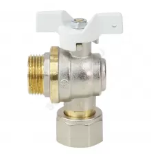 Кран шаровой латунь никель угловой 1123 Standard Ду 15 Ру40 НР/нак. гайка бабочка белая Aquasfera 1123-01 .
