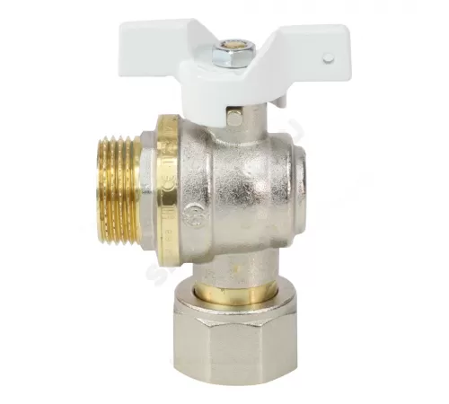 Кран шаровой латунь никель угловой 1123 Standard Ду 20 Ру30 НР/нак. гайка бабочка белая Aquasfera 1123-02 .