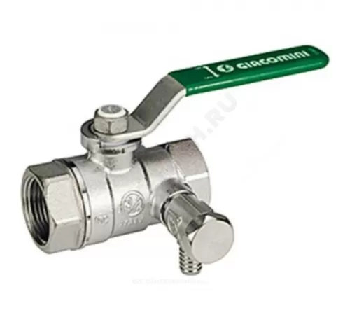 Кран шаровой латунь со спускником R250WS хром Ду 40 Ру35 ВР 1 1/2" рычаг зеленый со спускником Giacomini R250SX147