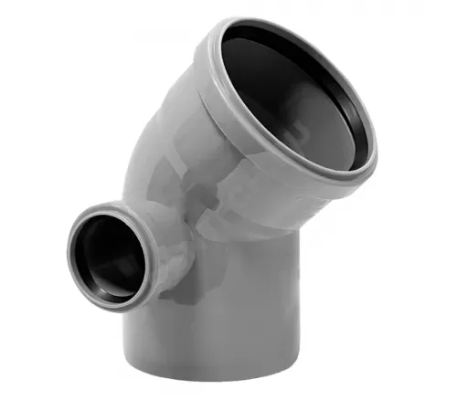 Отвод PP-H с выходом левый серый Дн 110х50х45гр б/нап в/к VALFEX 23111150
