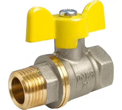 Кран шаровой латунь никель газ 11Б27фтМ Ду 32 Ру40 ВР/НР полнопроходной бабочка VALFEX VF.278.NB3.114