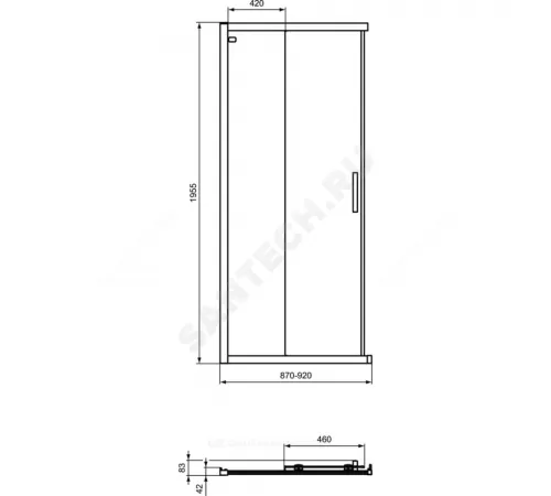 Дверь душевая CONNECT 2 Corner Square/Rectangular реверсивная 900х1950 мм Ideal Standard K9261EO .