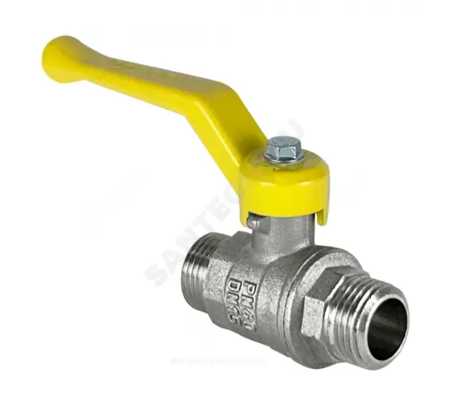 Кран шаровой латунь никель газ 11Б27фтМ Ду 20 Ру40 НР рычаг желтый VALFEX VF.270.NR3.034.N/P59