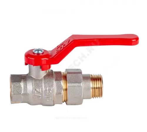 Кран шаровой латунь никель Стандарт Ду 15 Ру40 ВР/"американка" полнопроходной рычаг красный Dist Н341Р