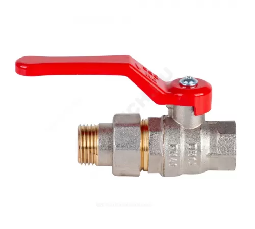 Кран шаровой латунь никель Стандарт Ду 15 Ру40 ВР/"американка" полнопроходной рычаг красный Dist Н341Р