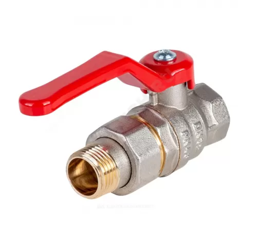 Кран шаровой латунь никель Стандарт Ду 15 Ру40 ВР/"американка" полнопроходной рычаг красный Dist Н341Р