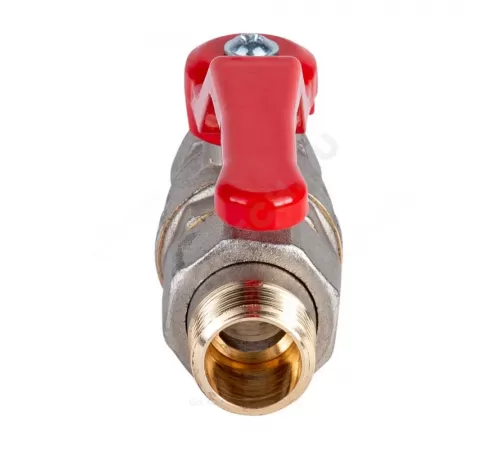 Кран шаровой латунь никель Стандарт Ду 15 Ру40 ВР/"американка" полнопроходной рычаг красный Dist Н341Р